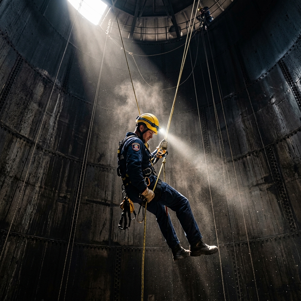 Operação técnica vertical com uso de ventilação artificial em espaço confinado